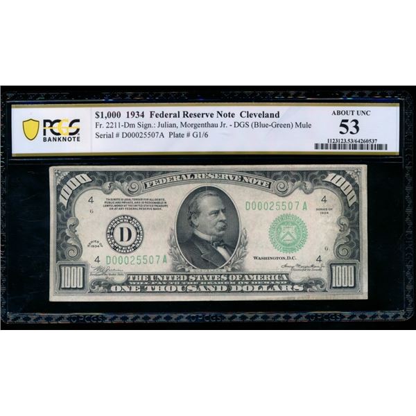 1934 $1000 Cleveland FRN PCGS 53