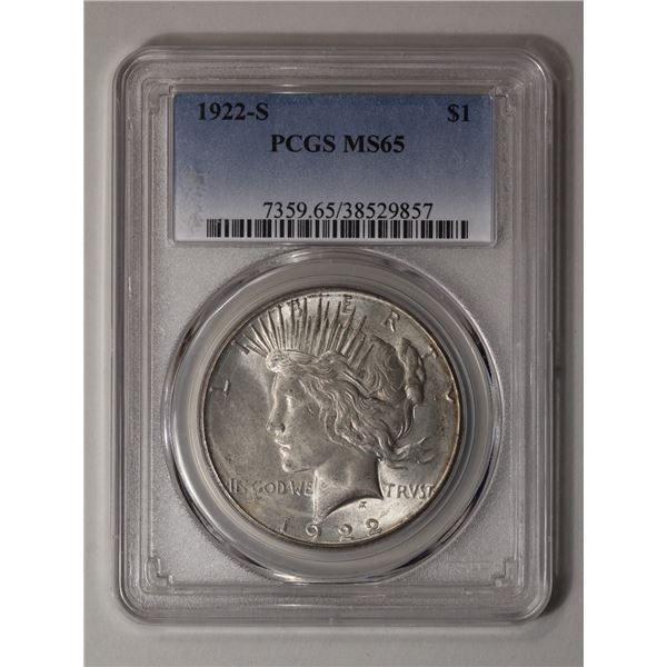 1922-S $1 Peace Silver Dollar PCGS MS65