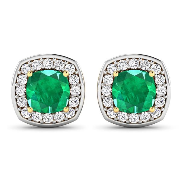 14KT Yellow Gold 1.92ctw Zambian Emerald and Diamond Earrings