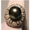 Image 1 : Tahitian Cultured Pearl & Diamond Ring - .96 ctw Dia.