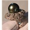 Image 2 : Tahitian Cultured Pearl & Diamond Ring - .96 ctw Dia.