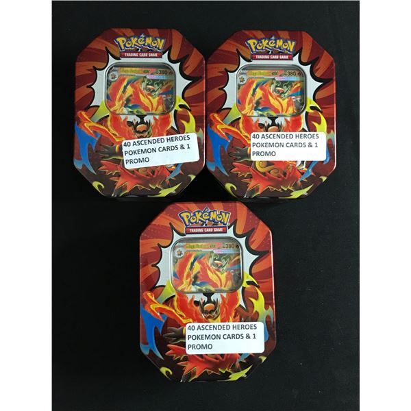 LOT OF 120 POKEMON TCG ASCENDED HEROES TRADING CARDS + 3 PROMOS AND 3 TINS