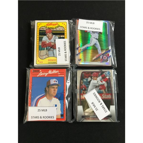 LOT OF 100 MLB ROOKIES AND STARS BASEBALL TRADING CARDS