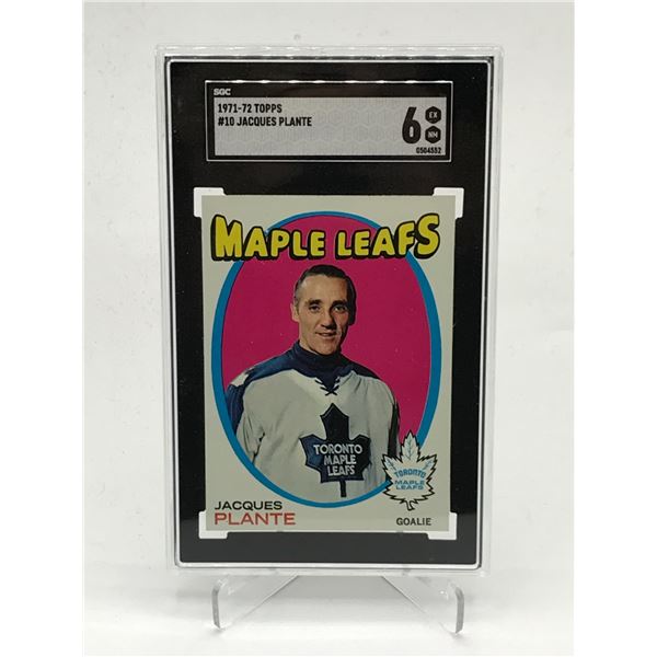 1971-72 TOPPS JACQUES PLANTE TRADING CARD - SGC GRADE 6