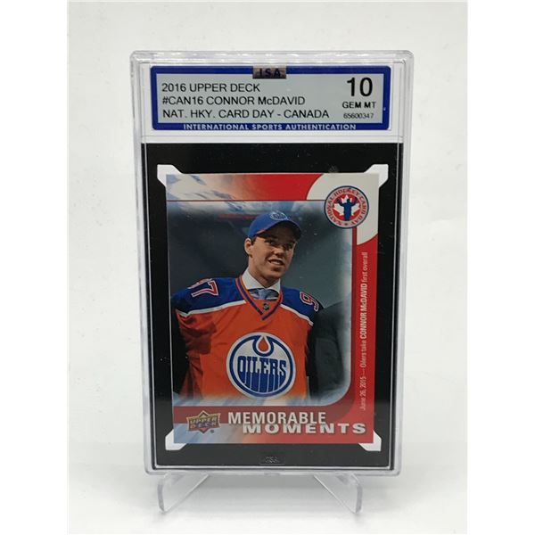 2016 UPPER DECK CONNOR MCDAVID MEMORABLE MOMENTS TRADING CARD - ISA GRADE 10
