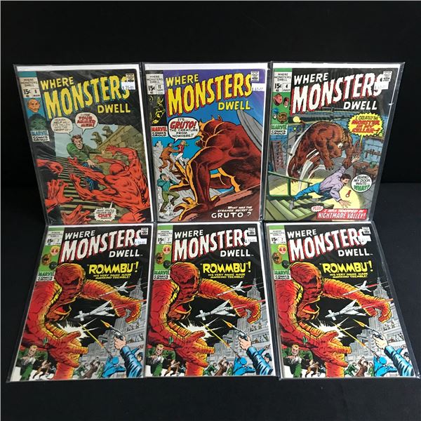 LOT OF 6 WHERE MONSTERS DWELL COMICS - MARVEL COMICS