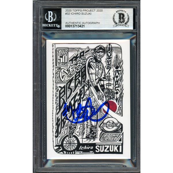 1 OF 1 TOPPS PROJECT 2020 ICHIRO SUZUKI SIGNED TRADING CARD - BECKETT ENCAPSULATED