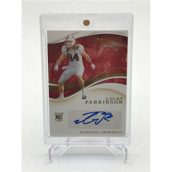 2020 PANINI IMMACULATE COLLECTION COLLEGIATE COLBY PARKINSON SIGNED ROOKIE TRADING CARD 91/99