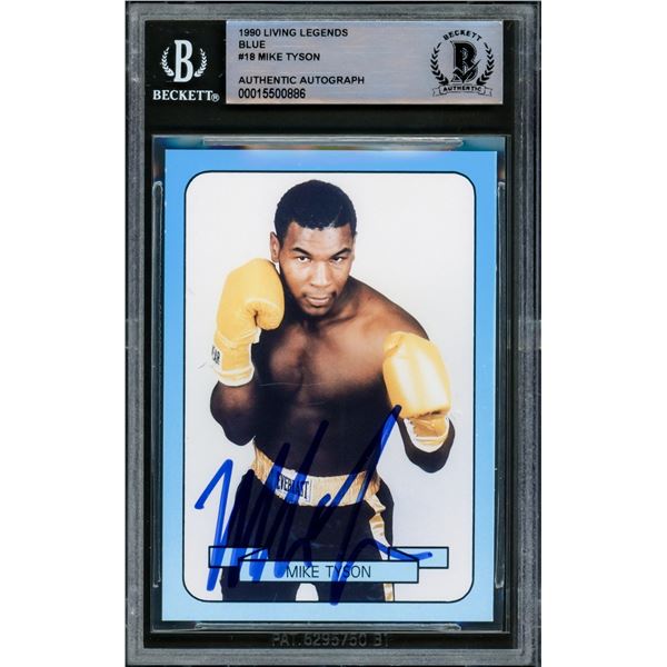 1990 LIVING LEGENDS BLUE MIKE TYSON SIGNED TRADING CARD - BECKETT ENCAPSULATED
