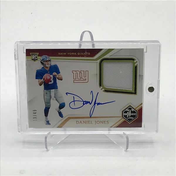 2019 PANINI LIMITED FOOTBALL DANIEL JONES SIGNED PATCH ROOKIE TRADING CARD 19/49