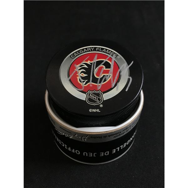 JOHNNY GAUDREAU SIGNED CALGARAY FLAMES HOCKEY PUCK - ELITE COA