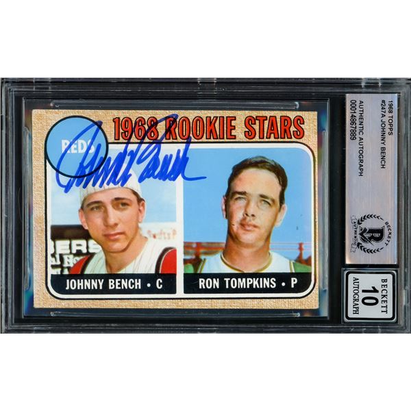 1986 TOPPS JOHNNY BENCH SIGNED ROOKIE CARD - BECKETT GRADE 10