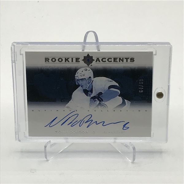 2019-20 UPPER DECK ULTIMATE COLLECTION HOCKEY NOAH DOBSON SIGNED ROOKIE ACCENTS TRADING CARD 64/99