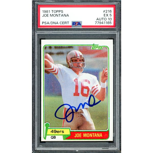 1981 TOPPS JOE MONTANA SIGNED ROOKIE CARD - PSA GRADE 5/10