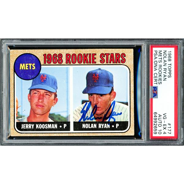 1968 TOPPS NOLAN RYAN METS ROOKIE SIGNED TRADING CARD - PSA GRADE 4/10