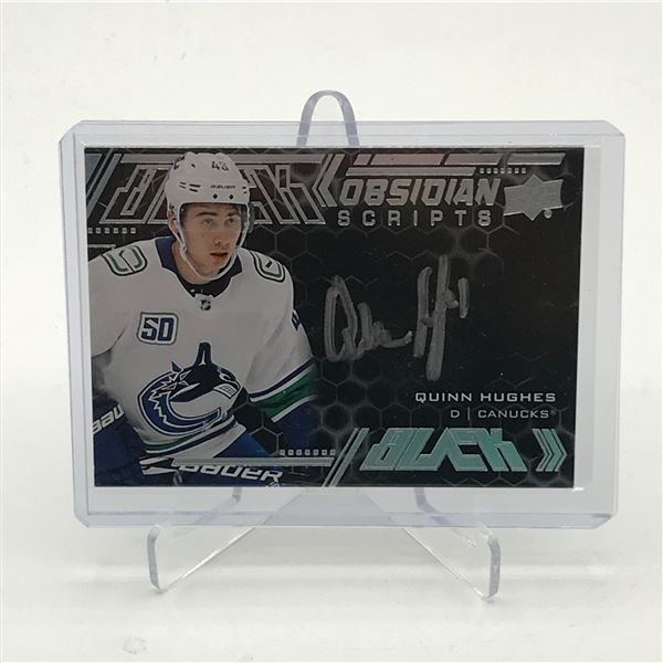 2020-21 UPPER DECK BLACK QUINN HUGHES OBSIDIAN SCRIPTS SIGNED TRADING CARD