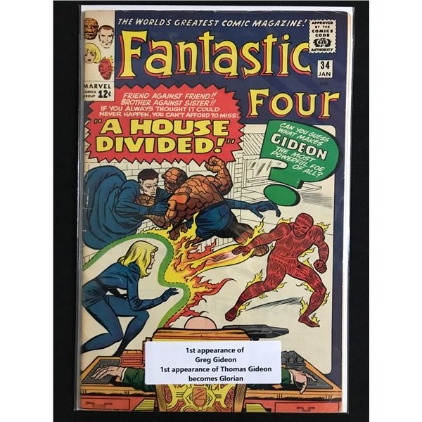 THE FANTASTIC FOUR #34 1ST APP OF THOMAS & GREG GIDEON - MARVEL COMICS