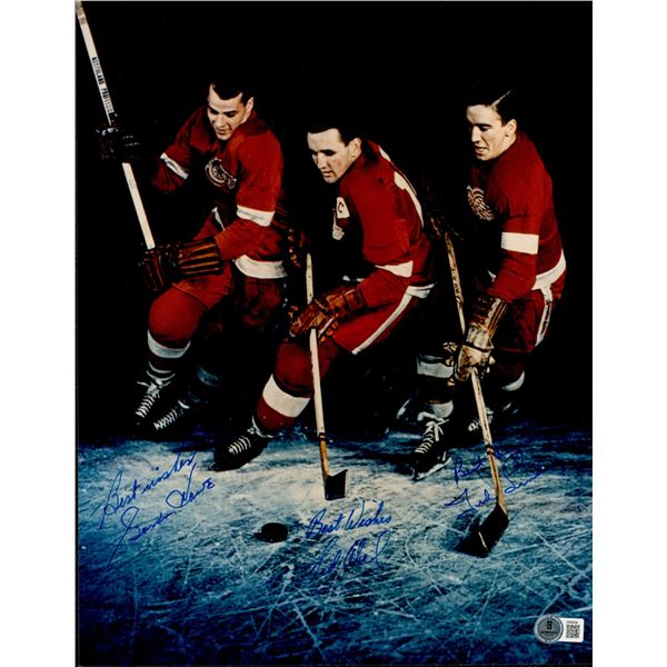 Gordie Howe, Sid Abel, & Ted Lindsay Autographed 8x10 Photo Production Line Beckett