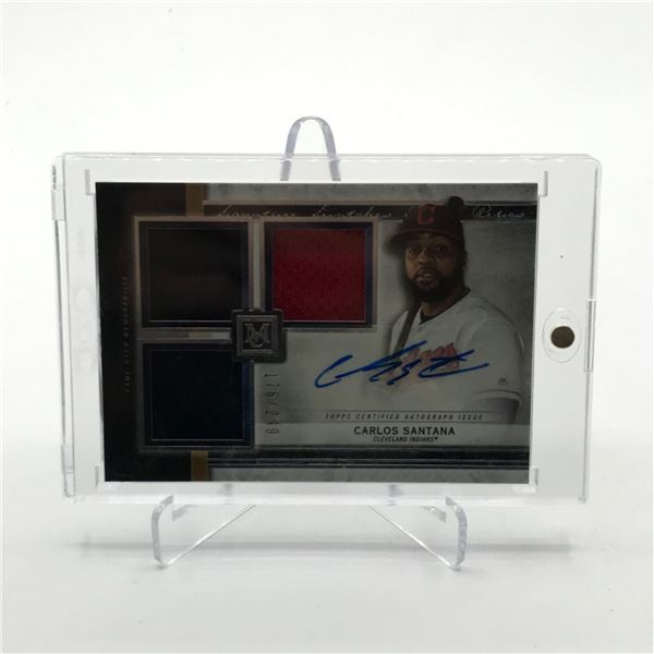 2020 TOPPS MUSEUM COLLECTION BASEBALL CARLOS SANTANA TRIPLE PATCH TRADING CARD 176/299