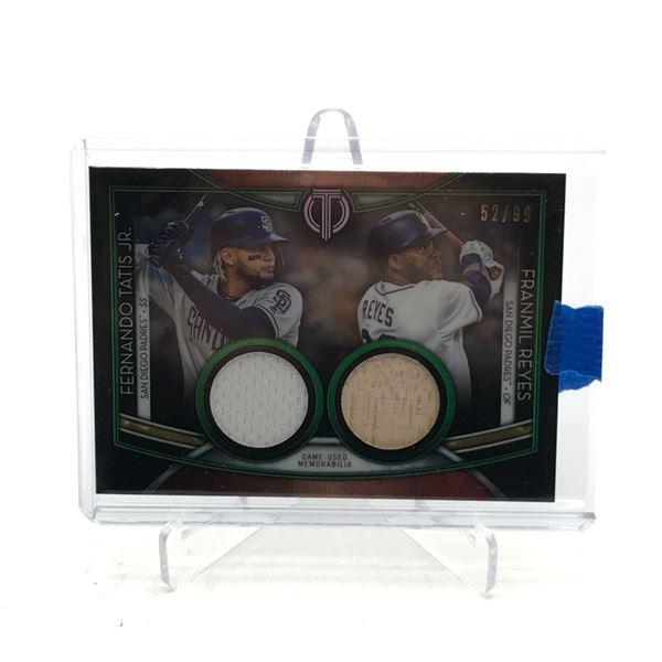 2020 TOPPS TRIBUTE BASEBALL FERNANDO TATIS JR AND FRANMIL REYES DUAL RELIC TRADING CARD 52/99