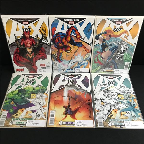 LOT OF 6 X-MEN VS AVENGERS COMICS - EACH SIGNED BY AN ARTIST