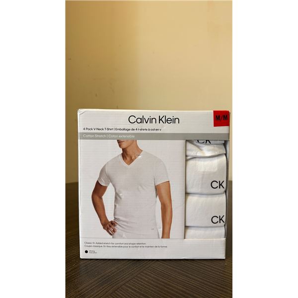Brand New Calvin Klein Men’s 4-Pack White V-Neck T-Shirts – Size Medium
