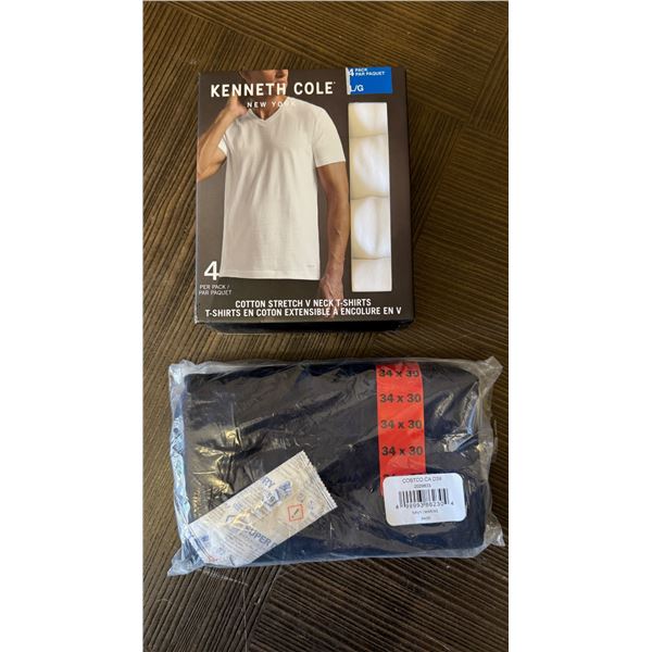 Brand New Men’s 4-Pack T-Shirts & Navy Pants Lot – Sizes Large and 34×30