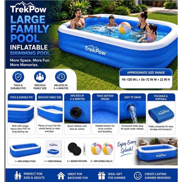 Brand New - Brand New TrekPow Large Inflatable Family Swimming Pool – Kids & Adults