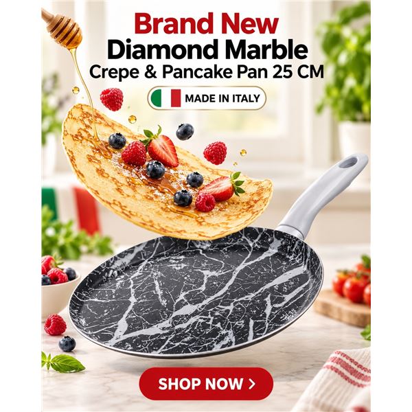 Brand New - Brand New Diamond Marble Crepe & Pancake Pan 25 CM — Made in Italy