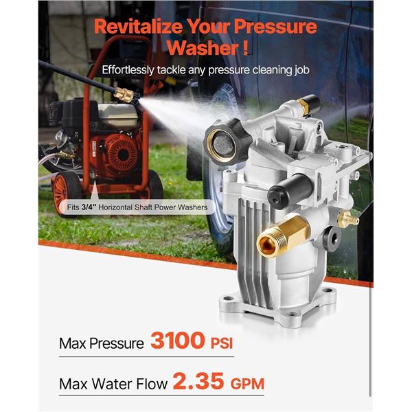 Brand New - Brand New 3100 PSI Horizontal Pressure Washer Replacement Pump