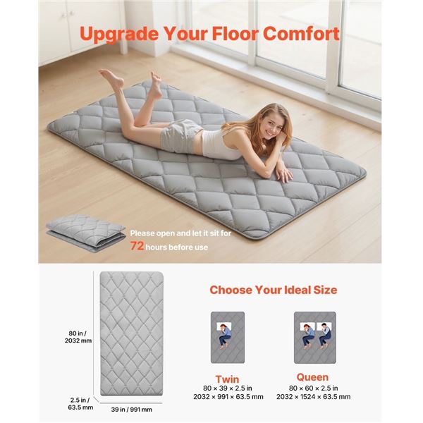 Brand New - Brand New Twin-Size Foldable Japanese Tatami Floor Mattress – Grey