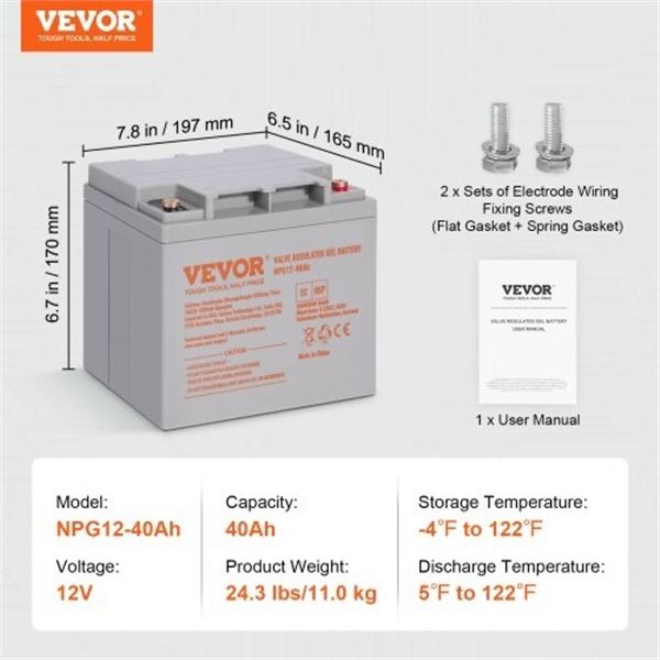 Brand New - Brand New 12V 40Ah Deep Cycle Rechargeable AGM Gel Battery