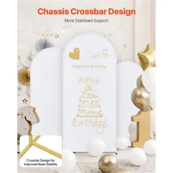 Brand New - Brand New 3-Piece Wedding Arch Backdrop Stand Set with White Fabric Covers