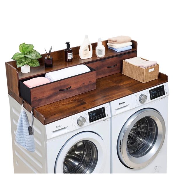 Brand New - Brand New 54” Washer and Dryer Countertop with Storage Drawers – Brown