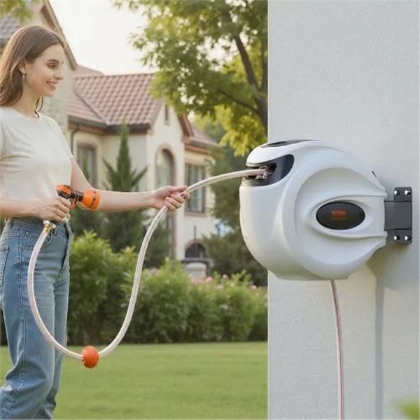 Brand New - Brand New 115 ft Retractable Garden Hose Reel with Spray Nozzle