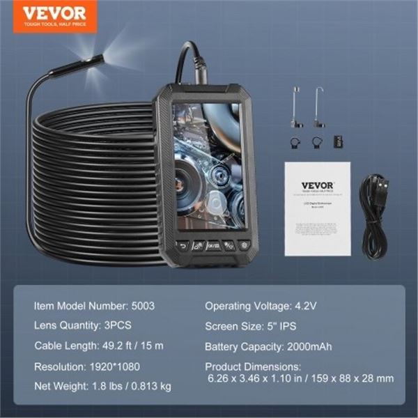 Brand New - Brand New Triple Lens Endoscope Camera with 49.2 ft Cable and LCD Screen