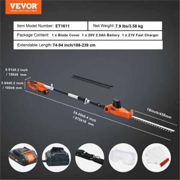 Brand New - Brand New 20V Cordless Pole Hedge Trimmer ET1611 18” Blade