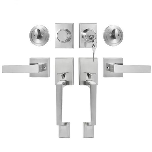 Brand New - Brand New Double Door Handle Set Satin Nickel