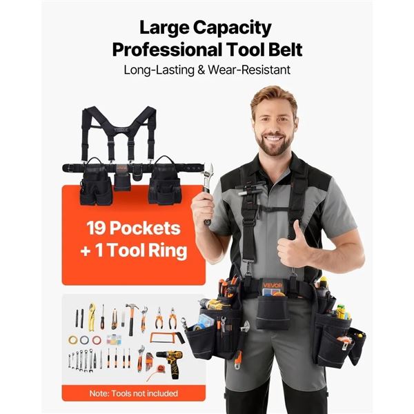 Brand New - Professional Tool Belt with 19 Pockets + Tool Ring