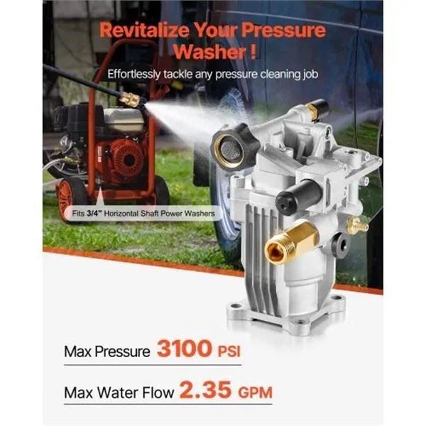 Brand New - Brand New 3100 PSI Pressure Washer Replacement Pump, 3/4” Horizontal Shaft