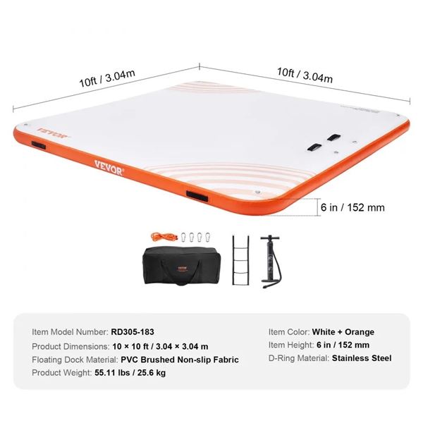 Customer returned - VEVOR Floating Dock Platform - 10x10 ft White + Orange