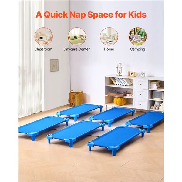 Brand New - Stackable Blue Children's Sleeping Cots - Set of 6