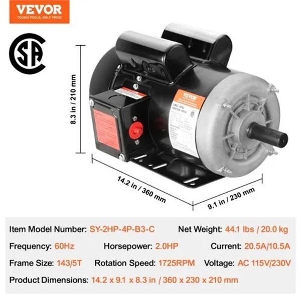 Brand New - Brand New VEVOR 2HP Single Phase Induction Motor SY-2HP-4P-B3-C