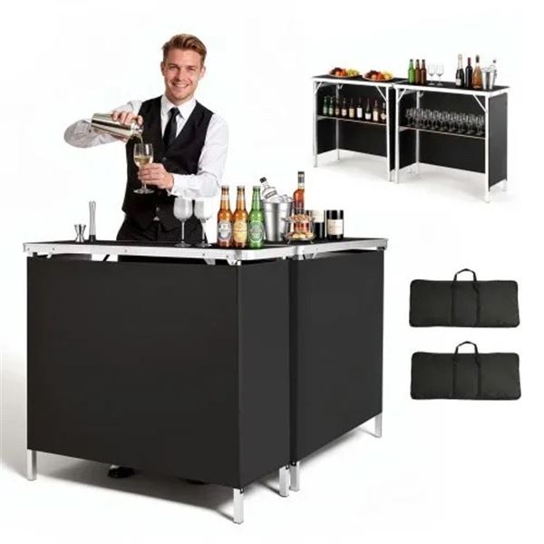 Brand New - Brand New 2-Piece Folding Portable Bar Table Set with Carry Bags – Black