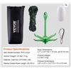 Image 2 : Brand New - Brand New 3.5 lb Folding Kayak Anchor Kit with 26.2 ft Rope, Buoy and Storage Bag