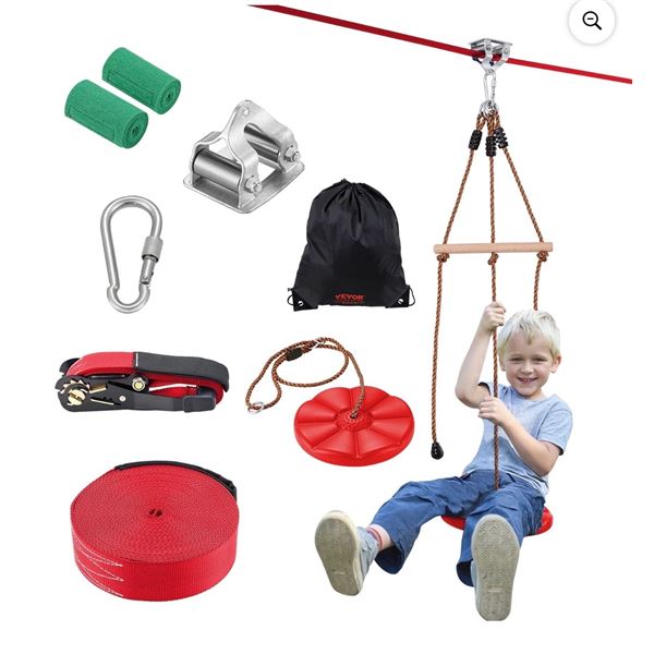 Brand New - Brand New 65-Foot Backyard Zipline Kit with Seat, Handlebar and Safety Harness