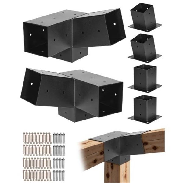 Brand New - Brand New 4×4 Slanted Pergola Bracket Kit – 6-Piece Black Steel Set