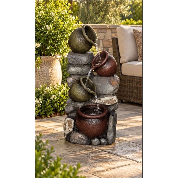 Brand New - Brand New SeaSunStar 4-Tier Cascading Pots & Rock Outdoor Water Fountain