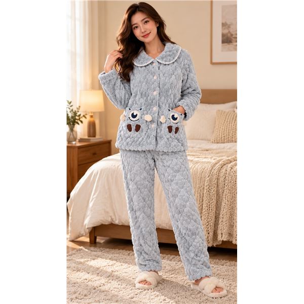 Brand New - Brand New Women’s 2-Piece Plush Fleece Pajama Set – Light Blue Grey, S