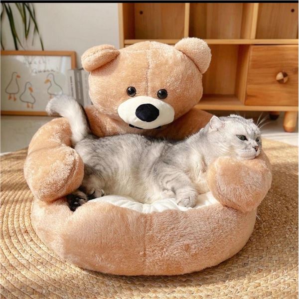 Brand New - Brand New Teddy Bear Cuddle Pet Bed for Cats & Small Dogs – Soft Plush Washable